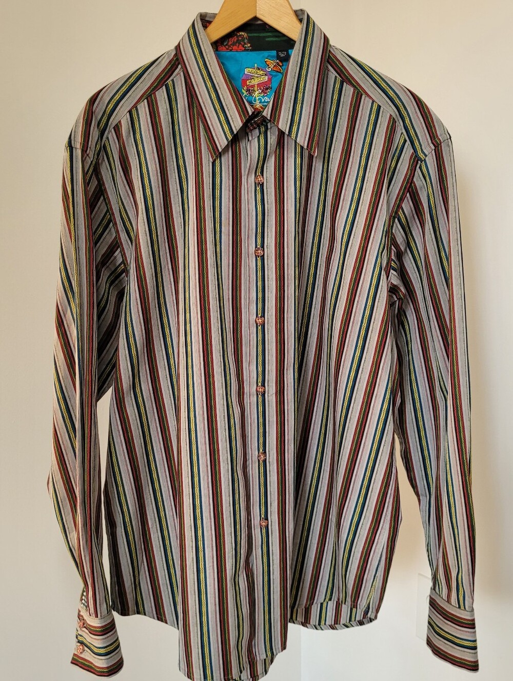 Robert Graham Mens XLarge Multicolor gray stripe flip cuff button sport shirt